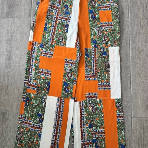 Tory Burch Womens Multicolor Geometric Animal Print Pants Silk size 10 EUC - Picture 3 of 16